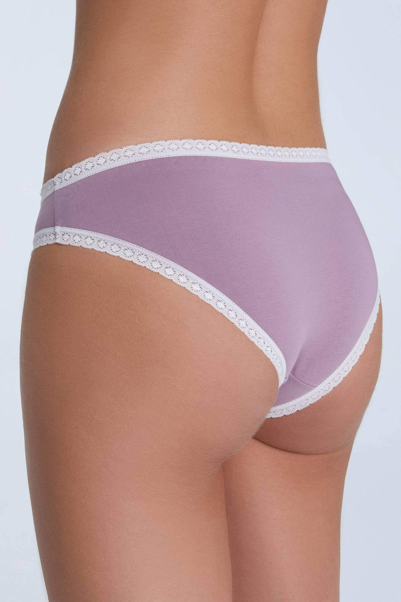 Women's briefs with lace detailing, made from organic cotton, shown on a white background. Stylish and eco-friendly lingerie from True North 1111-080