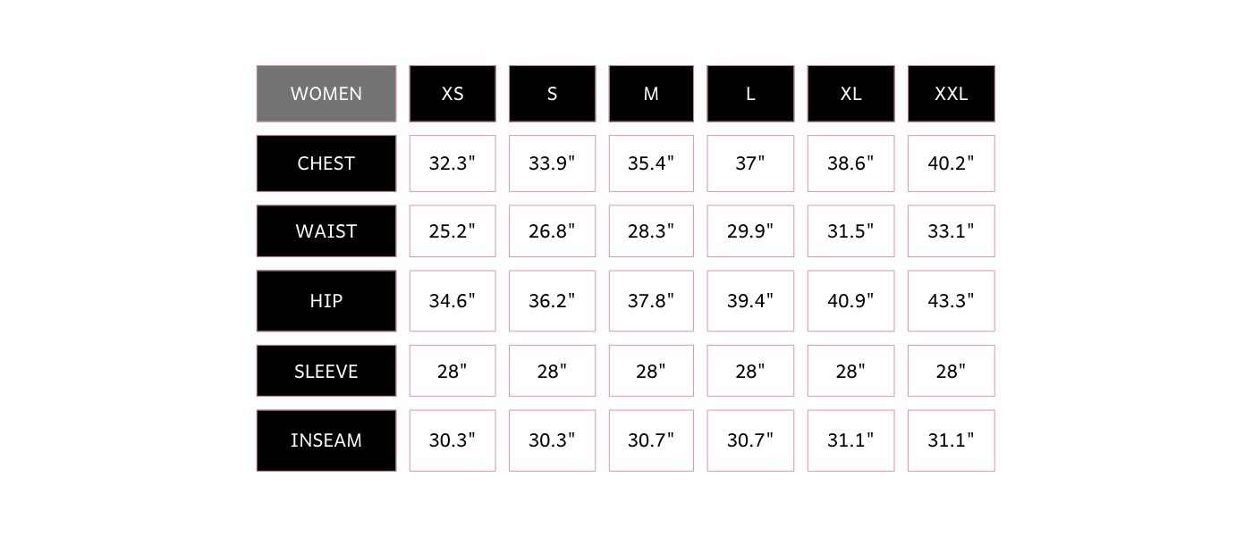 A size chart of a garment.