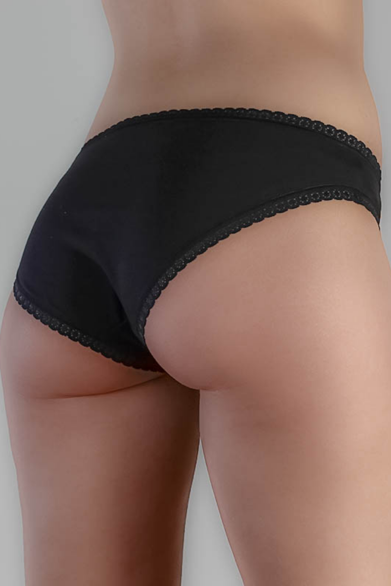 Women's briefs with lace detailing, made from organic cotton, shown on a white background. Stylish and eco-friendly lingerie from True North 1111-02