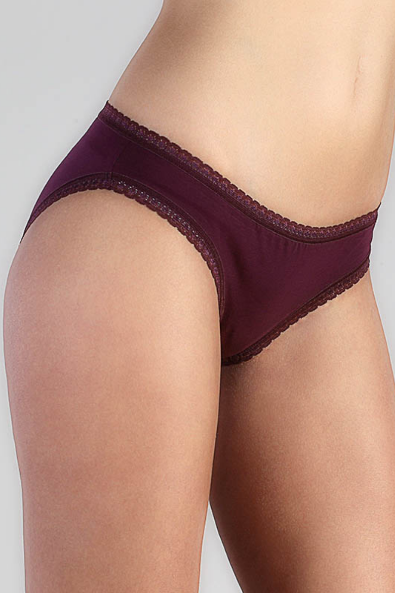 Women's briefs with lace detailing, made from organic cotton, shown on a white background. Stylish and eco-friendly lingerie from True North 1111-05