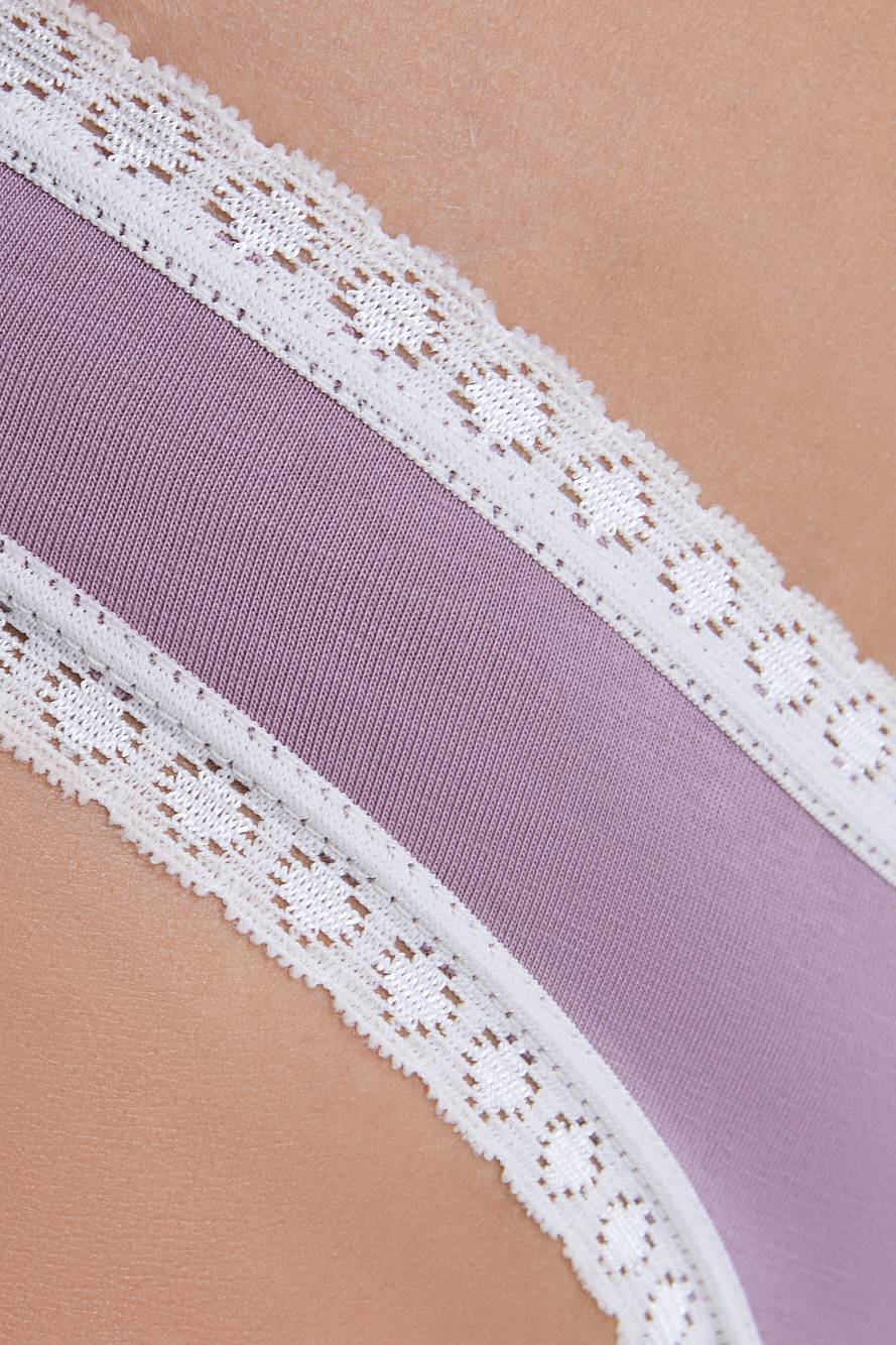 Women's briefs with lace detailing, made from organic cotton, shown on a white background. Stylish and eco-friendly lingerie from True North 1111-080