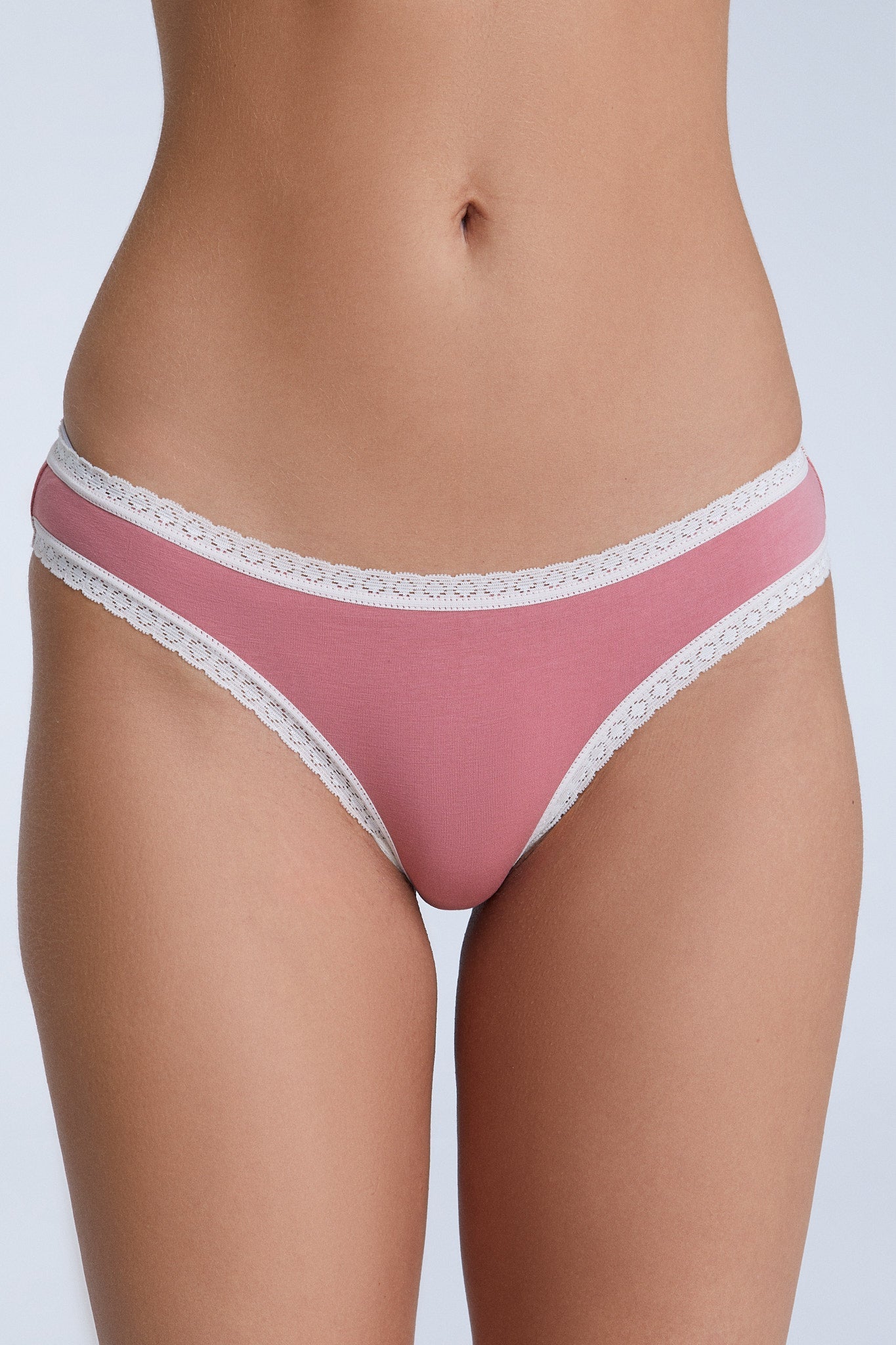 Women's briefs with lace detailing, made from organic cotton, shown on a white background. Stylish and eco-friendly lingerie from True North 1111-082