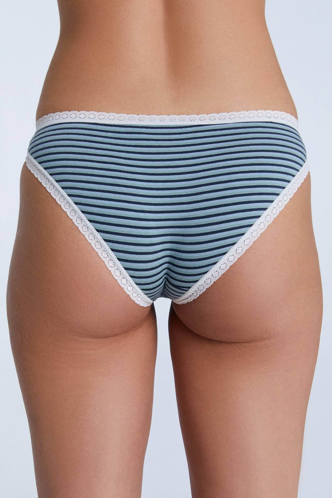 Women's briefs with lace detailing, made from organic cotton, shown on a white background. Stylish and eco-friendly lingerie from True North 1111-083