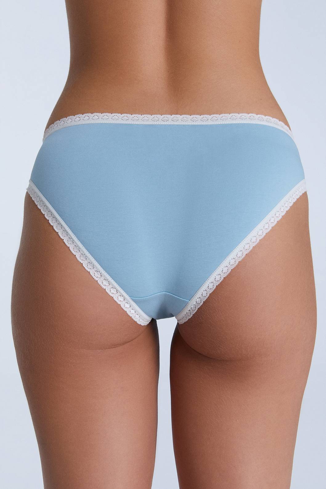 Women's briefs with lace detailing, made from organic cotton, shown on a white background. Stylish and eco-friendly lingerie from True North 1111-085