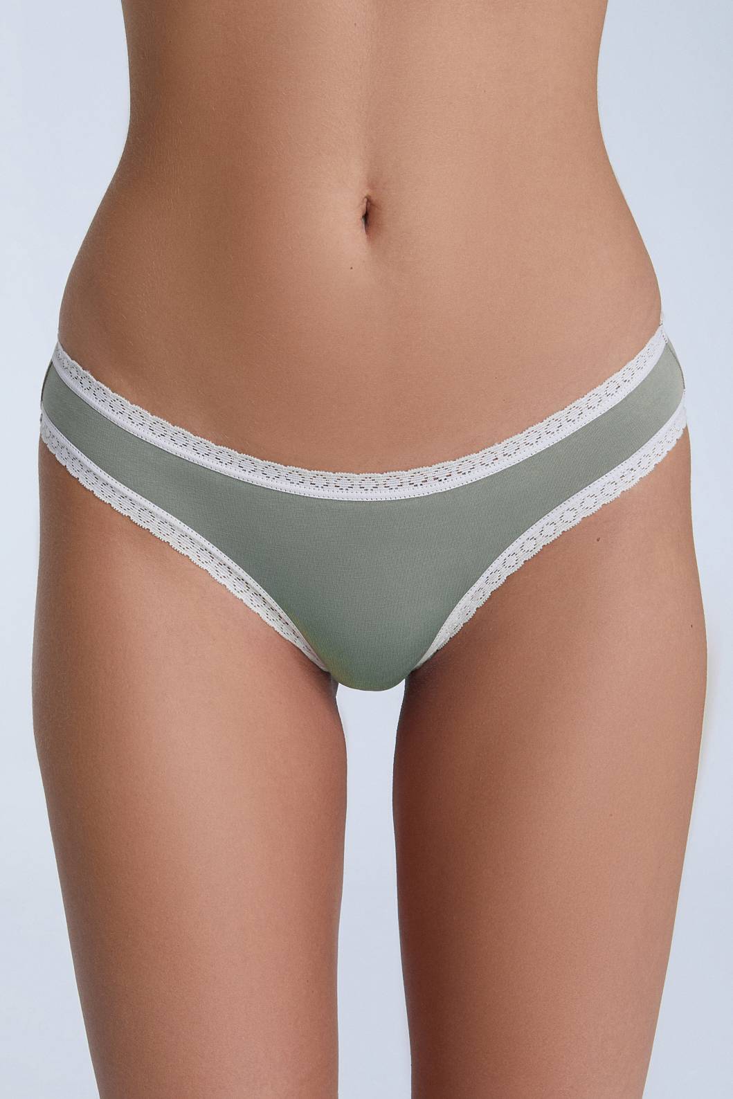 Women's briefs with lace detailing, made from organic cotton, shown on a white background. Stylish and eco-friendly lingerie from True North 1111-109