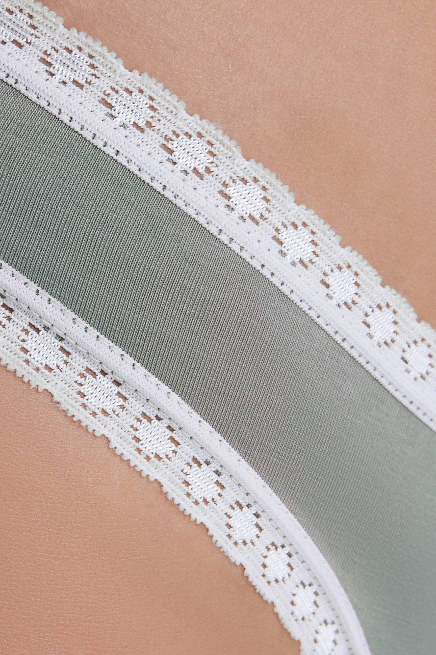 Women's briefs with lace detailing, made from organic cotton, shown on a white background. Stylish and eco-friendly lingerie from True North 1111-109