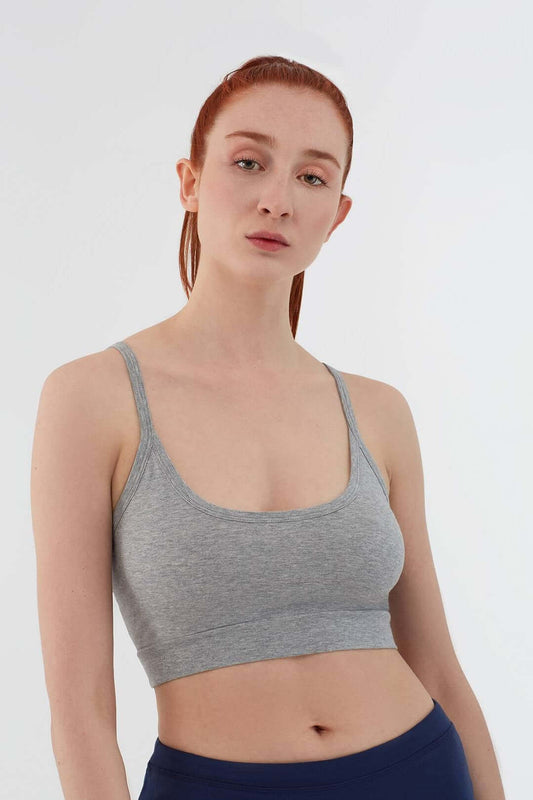 Women's bra with a supportive band, made from organic materials, shown on a plain background. Comfortable and eco-friendly lingerie from True North. 1511-02