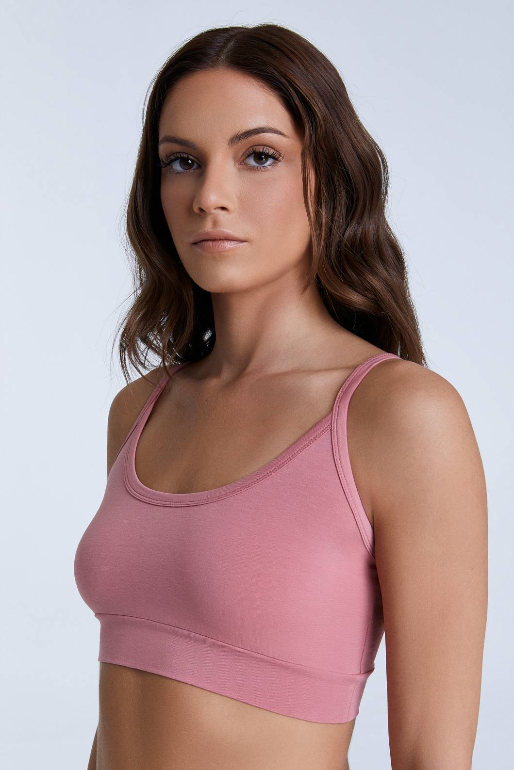 Women's bra with a supportive band, made from organic materials, shown on a plain background. Comfortable and eco-friendly lingerie from True North. 1511-082