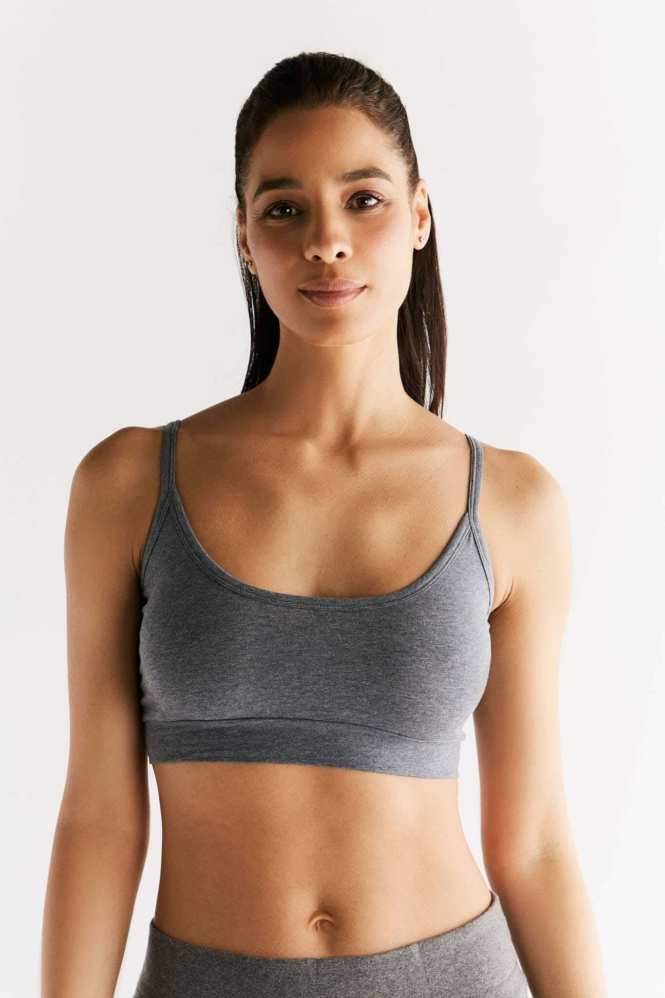 Women's bra with a supportive band, made from organic materials, shown on a plain background. Comfortable and eco-friendly lingerie from True North. 1511-12